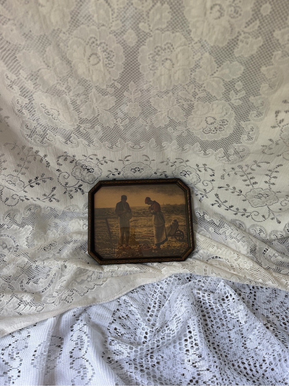 Vintage Framed The Angelus Jean François Millet Print Ornate Wood Frame Cottage - Picture 4 of 11